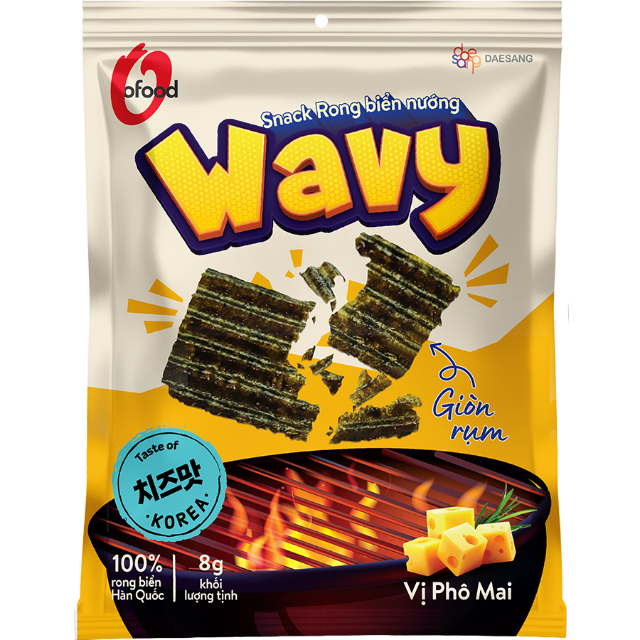 Wavy grilled seaweed snack with cheese flavor