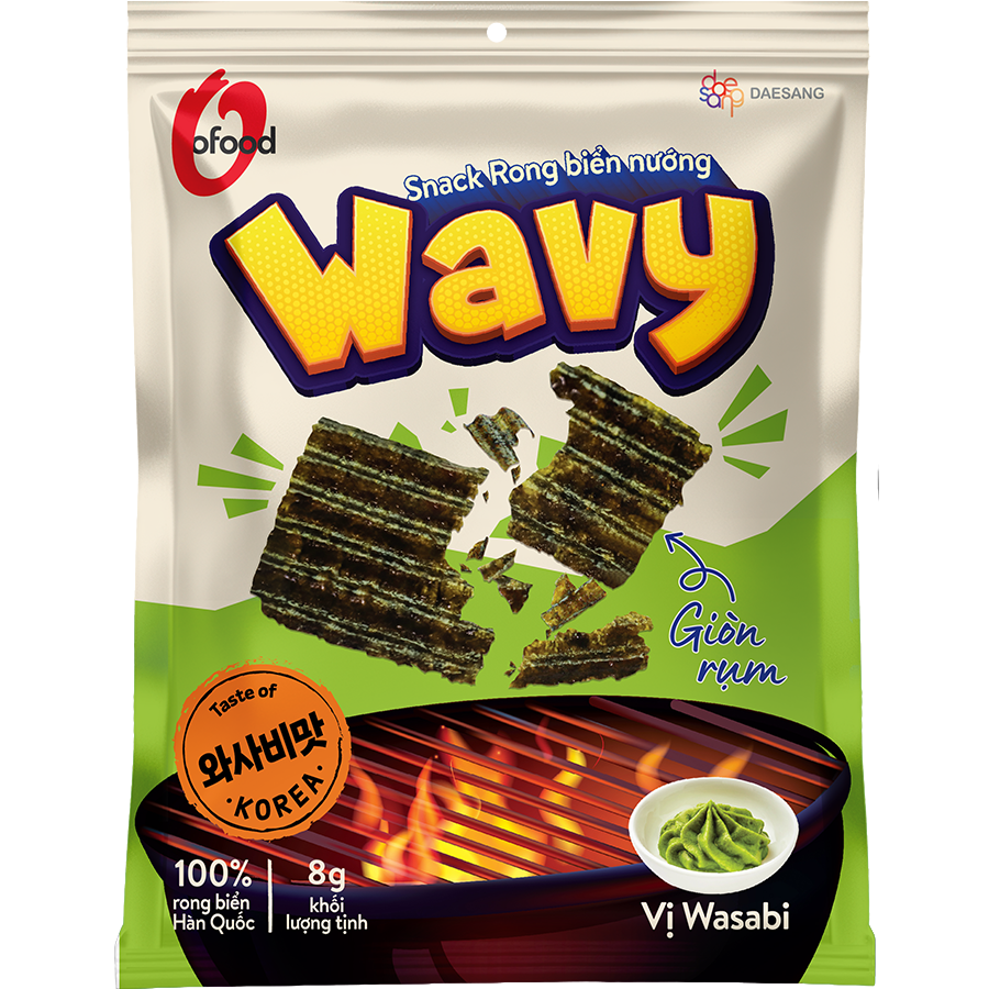 Wavy grilled seaweed snack with wasabi flavor